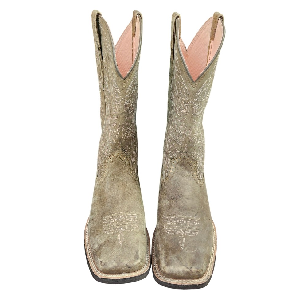 Ariat Womens 10B Round Up Remuda Leather Square Toe Western Boots Rodeo Cowgirl